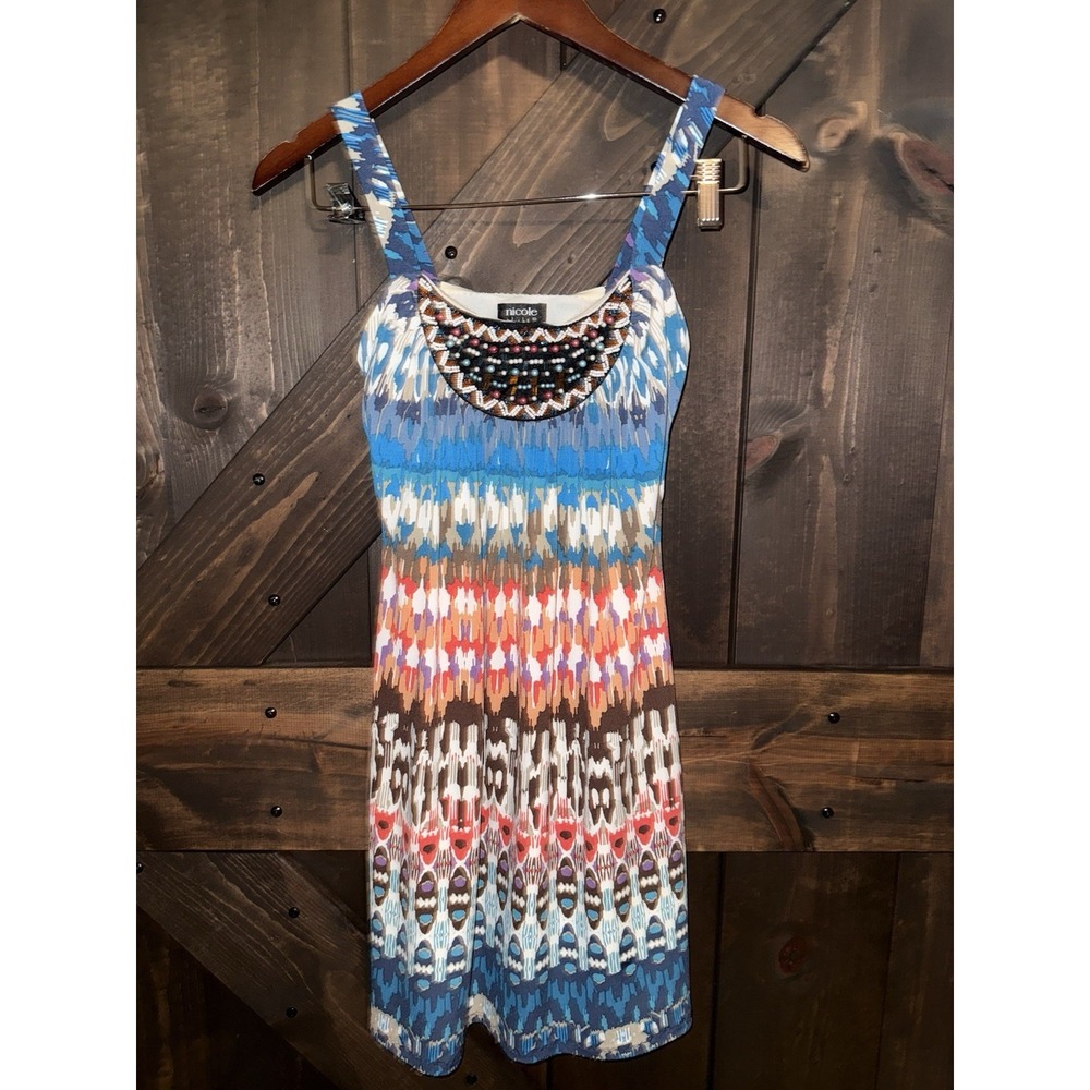 Nicole by Nicole Miller Y2K Women's Sz S Small Multicolored Beaded Dress